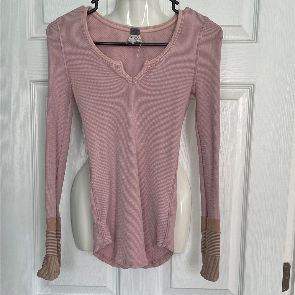 Free People We The Free Kyoto Cuff Thermal top Mauve XS Soft Knit Boho Layering